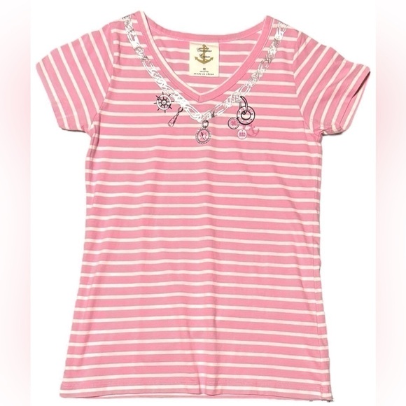 Cruisewear Couture Pink Stripe V-Neck Top Striped Resort wear Women's Medium - Picture 1 of 10